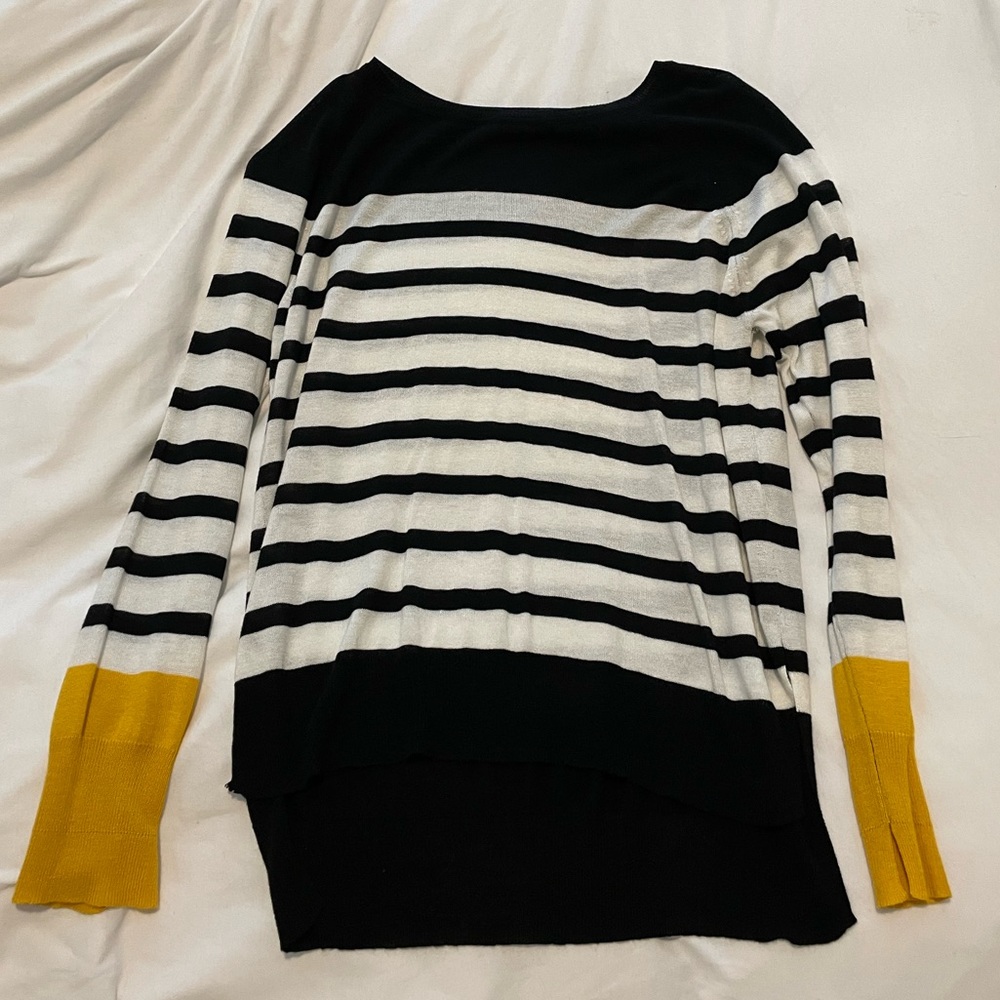 Black white and yellow striped sweater